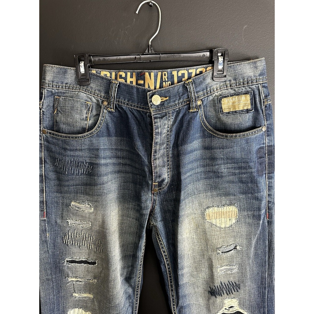 Parish Nation Baggy Jeans Mens 36x27 Distressed‎ Patchwork Embroidery Y2K Grunge